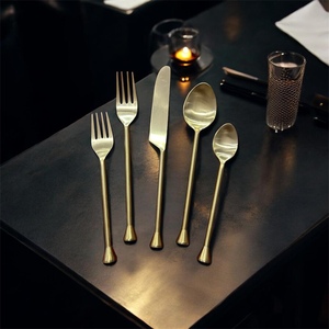 Minimalist Gold Plated Cutlery Set <b>Mirror</b> Finish Long Handle Wedding Dinnerware Durable Metal Spoons Forks Knife - Product Image 2