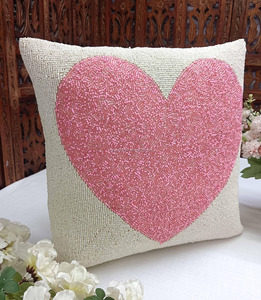 Housse de coussin brodée à la main, carrée, perlée, vintage, anti-plis, avec fermeture éclair, taille personnalisée, pour hôtel et décoration intérieure - Product Image 2