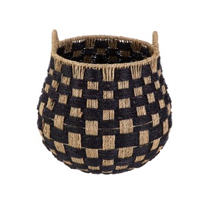 <b>Round</b> Checkered Seagrass Storage <b>Basket</b> with Handles Handmade Storage <b>Basket</b> Wholesale eco-friendly Made in Viet Nam - Product Image 1
