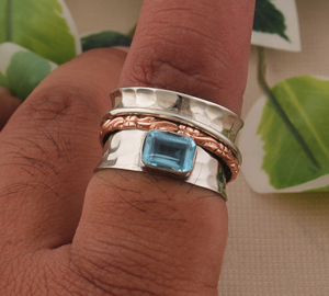 Wholesale Blue Topaz Bezel Setting Spinner <b>Ring</b> Women 925 Silver <b>Anxiety</b> Relief <b>Fidget</b> Jewelry Dainty Solitaire Certified Jaipur - Product Image 2