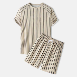 Vêtements de sport d'été pour hommes de haute qualité à séchage rapide, ensemble d'été pour hommes, manches courtes, col rond, ensemble d'été 100 % coton, ensembles d'été pour hommes - Product Image 1