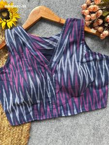 Premium Quality Ikkat Handloom Cotton with Printed <b>Readymade</b> V-Neck & Padded Sleeveless <b>Blouse</b> Collection Indian Exporter - Product Image 5