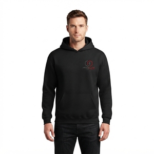 Sweat à capuche en molleton français à motif coupe classique - Pull-over noir uni pour homme avec poche kangourou, 100 % coton écologique, style streetwear - Product Image 1