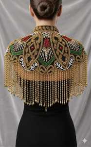 Cape en polyester pour adulte avec broderie perlée, franges, perles, sequins noirs, dorés, rouges, verts pour veste de mariage, Chandni Export House - Product Image 5