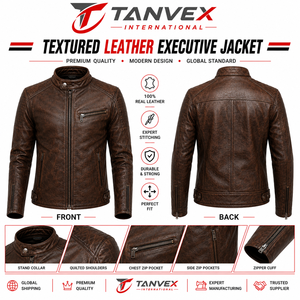 Veste en cuir d'hiver pour homme TANVEX Racer Pro, noir, rouge, blanc, col montant, tissu teint uni écologique, personnalisable, moto, motard - Product Image 5