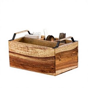 Portacubiertos de madera hecho a mano, soporte de madera de acacia, cesta de cocina personalizable para cucharas y tenedores, para el hogar y restaurantes, exportaciones de craftera - Product Image 3