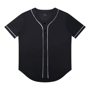 Maillot de baseball unisexe à manches courtes, boutonné, noir uni, en polyester, coupe classique, pour toutes les saisons - Product Image 1