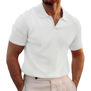 Polo en coton gris tricoté pour homme, manches courtes, coupe classique, couleur unie, design respirant - Product Image 3