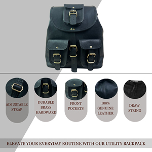 Mochila de cuero genuino vintage moderna — Bolso de hombro ligero hecho a mano en color negro para viajes - Product Image 4