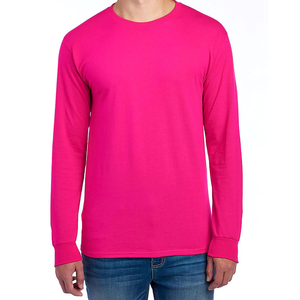 Camiseta de manga larga para hombre, tela elástica, corte ajustado, cuello redondo, transpirable para movimiento, entrenamiento en el gimnasio y ropa informal diaria. - Product Image 1