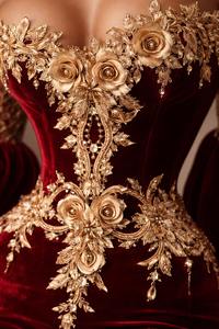 Robe de soirée moulante en velours rouge, col transparent, manches papillon à volants, épaules dénudées, demi-manches, robe de cérémonie, broderie artisanale - Product Image 3