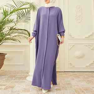 Venta al por Mayor de la Última Moda en Ropa Islámica de Oriente Medio, Abaya Musulmana Holgada y Elegante, Kaftan de Color Sólido, Talla Grande, Manga Murciélago - Product Image 4