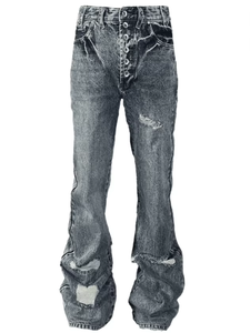Jeans en denim pour homme 2026 de haute qualité, coupe évasée, déchirés et usés, style streetwear hip-hop Y2K, en coton, OEM ODM - Product Image 1
