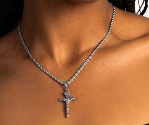 925 Silver Cross Pendant Necklace <b>Rope</b> <b>Chain</b> Religious Christian Unisex Jewelry - Product Image 3