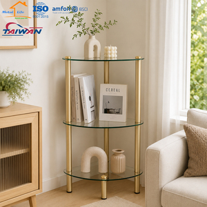 Estante esquinero de vidrio templado de 3 niveles hecho en Taiwán, estante de almacenamiento para cocina con tubo cromado, fábrica con certificación ISO9001 y BSCI - Product Image 3