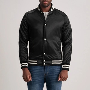 <b>Men's</b> Gray Satin Varsity <b>Jacket</b> Turn-down Collar Regular Fit Autumn Wear Casual Style Button Closure Solid Color - Product Image 6