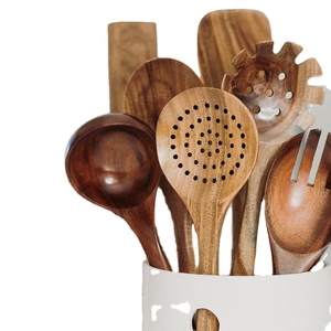 Ensemble d'ustensiles de cuisine en bois d'acacia Couverts jetables Accessoires de cuisine-Spatule Cuillères Fourchettes à salade - Product Image 3
