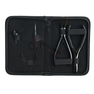 Kit completo de herramientas para extensiones de cabello negro – Alicates removedores de microperlas, Alicates de crimpado de 2 orificios, Agujas curvas y de separación para cabello - Product Image 1