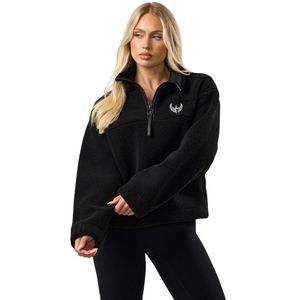 <b>Black</b> Sherpa <b>Women</b> Quarter Zip <b>Fleece</b> Pullover High Neck Cozy Sweatshirt Warm Casual Outerwear Winter Comfort Layer Wear - Product Image 1
