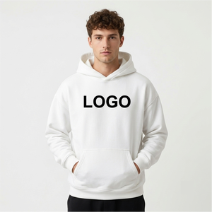 Custom White Oversized Hooded <b>Pullover</b> Hoodie for <b>Men</b> 100% Cotton Knitted Fabric Windproof Eco-Friendly Front Pocket Casual - Product Image 3