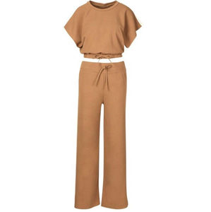 ชุดลำลองผู้หญิงสีคาเมล ชุดเสื้อยืดแขนสั้น+กางเกงขายาว ชุดลำลอง 2 ชิ้น - Product Image 4