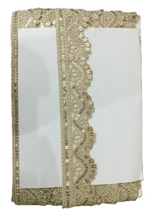 Vente en gros de dentelle à sequins de 3,5 cm, bordure festonnée en polyester doré, broderie en vrac pour bordure de robe, OEM ODM personnalisé - Product Image 1