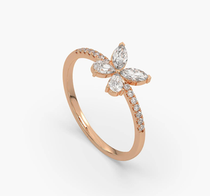 Rose Gold Plated Lab Grown Diamond <b>Butterfly</b> Clover Floral Ring for Women's Wedding & Anniversary Party - Product Image 3