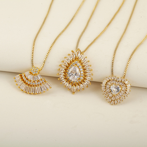 Collier pendentif en forme de cœur en cuivre <span class=keywords><strong>plaqué</strong></span> <span class=keywords><strong>or</strong></span> 18 carats QIKU, chaîne à maillons, bijoux délicats en zircon, tendance, à porter tous les jours, cadeau pour elle - Product Image 1