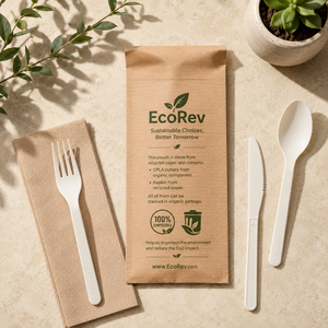 Custom <b>Biodegradable</b> Eco-Friendly Cutlery <b>Paper</b> Bags for Fork Spoon Knife Natural Kraft Brown <b>Paper</b> Pocket Sleeves Restaurants - Product Image 5