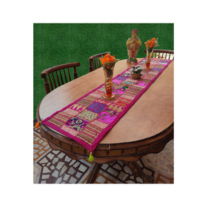 Chic 100% GOTS Certified Cotton Handcrafted Boho Rajasthani Embroidered Patchwork Eco-Friendly 72 X 14 Inch <b>Table</b> Weddings - Product Image 1
