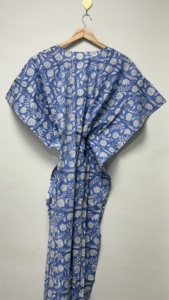 Vestido Kaftán con Estampado Floral de Verano para Mujer |   Caftán de algodón de corte holgado con mangas cortas |   Vestido largo con cintura ajustable con cordón - Product Image 5