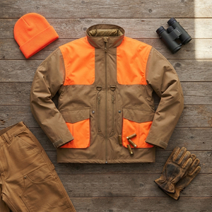 Veste de chasse pour homme adulte, camouflage imperméable, orange vif, coupe-vent, respirante, softshell, 100% vêtements de chasse - Product Image 6