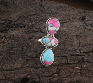Wholesale Cotton Candy <b>Turquoise</b> <b>Ring</b> 925 Sterling Silver Three Stone Pink Blue Composite Statement <b>Ring</b> Women Party Classic - Product Image 3