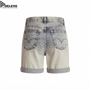 Jorts de mezclilla Y2K de alta calidad con lavado ácido, corte alto, azul claro, desgastados, con dobladillo con vuelta y estética grunge vintage - Product Image 2