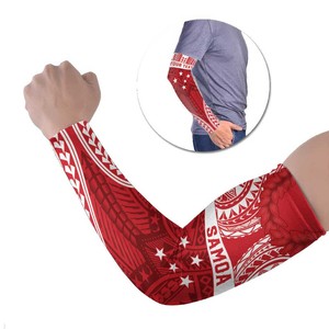 Manga Protectora Solar Unisex Samoa de Manga Larga de Seda Fría con Patrón Tribal Rojo y Blanco UPF50+ con Estampado por Sublimación - Product Image 1