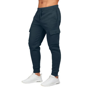Pantalon de survêtement cargo gris uni pour homme, coupe slim, taille élastique, cordon de serrage, plusieurs poches, décontracté, pour l'automne - Product Image 3