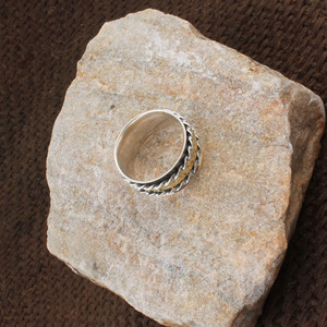 Wholesale 925 Sterling Silver Mixed Metal Women's Amethyst Gemstone <b>Spinner</b> <b>Ring</b> Hammered Brass Twisted Rope Triple Band - Product Image 4