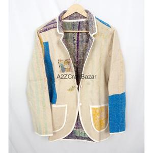 Indian Cotton Hand Block Print <b>Kantha</b> <b>Jackets</b> Patch Work Pure Cotton Women Winter <b>Jackets</b> - Product Image 5