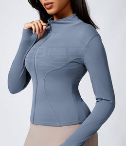 Haut court zippé à manches longues coupe régulière pour le yoga, débardeur respirant à séchage rapide pour l'entraînement en extérieur et le fitness, veste d'entraînement avant - Product Image 4