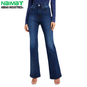 Women High Waist Flare Denim Jeans Dark Blue Vintage Wash Slim Fit Bell Bottom Cotton Stretch Casual Fashion Pants - Product Image 1