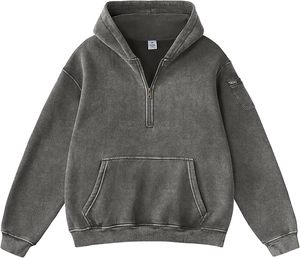 Men's Half Zip Hoodie with Arm Zipper Pocket and Kangaroo Pouch Vintage Oversized <b>Tech</b> Fleece Pullover hoodies - Product Image 5