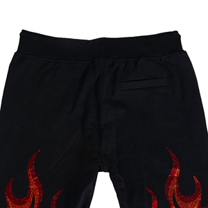 Shorts pour homme noirs à imprimé flamme pailleté, taille élastique, style décontracté, tissu tricoté respirant - Product Image 3