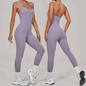 Custom Logo Women Halter Yoga Jumpsuit Sexy Open Back Slim Fit <b>Bodysuits</b> Tummy <b>Control</b> Butt Lift Workout Running Sports Wear - Product Image 1