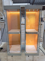 Vitrine murale pour montres et bijoux, or champagne, acier inoxydable, panneau imitation bois, velours ambré, LED, fabricant sur mesure