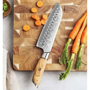 Cuchillo de chef de acero de Damasco con mango de madera y hoja de espiga completa - Product Image 4