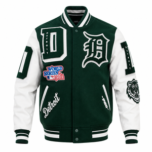 URBANGAZER <b>Men's</b> Winter Varsity <b>Jacket</b> Woolen Fabric Eco-Friendly Breathable Windproof Thick High Street Style Patchwork - Product Image 5