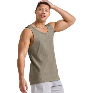 DAIZEN STAR INTERNATIONAL Men Solid Color Knitted Tank Top O-Neck Sporty Gray Athletic Fit Workout Vest Stretchable Fabric 100% - Product Image 4