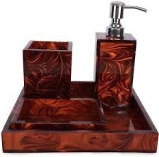 Juego de Baño Redondo Portátil Moderno de Tres Piezas de Resina Acrílica Azul Cielo de Lujo de ILAHI con Diseño Floral Uttar Pradesh - Product Image 1