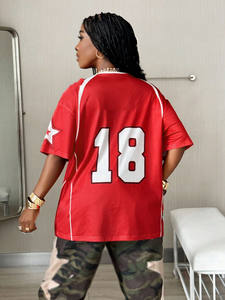 Camiseta de Verano para Mujer, Estilo Urbano, con Número Personalizado, Cuello en V, Holgada, de Malla de Poliéster, Estilo Jersey de Fútbol Americano - Product Image 2