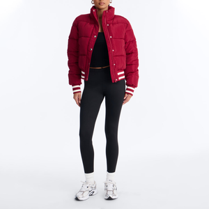 Chaqueta de Invierno Acolchada para Mujer, Color Sólido, con Cierre, Cuello Alto, Relleno Grueso de Poliéster, Corta, Color Rojo - Product Image 4